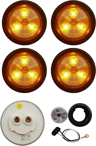 LONG HAUL Luces LED de 12 V con marcador de reversa redondo de 2 pulgadas, color ámbar, color transparente y ámbar, 2 unidades