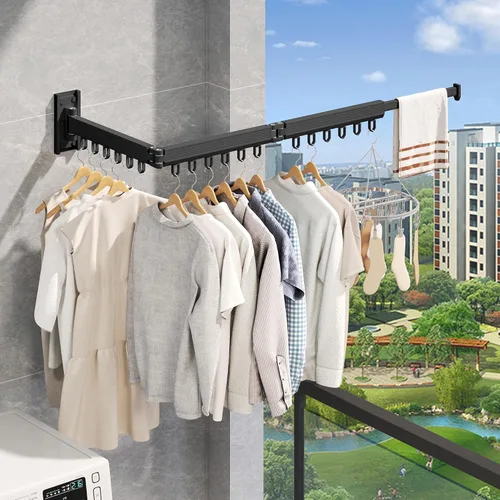 Miniatura 5 de Estante de secado de ropa montado en la pared, estante de secado de ropa plegable, estante de secado plegable retráctil para colgar ropa, anillos