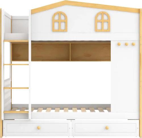 Miniatura 8 de Bellemave Bunk beds Twin Over Twin with Twin Size Drawers, Low bunk Bed for Kids Adults and Teenagers，White