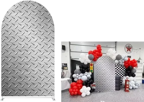 Miniatura 12 de Fundas de fondo de arco con textura de cuadros blancos y negros, bandera a cuadros de 2.5 x 6 pies, fondo de pared elástico para fotografía