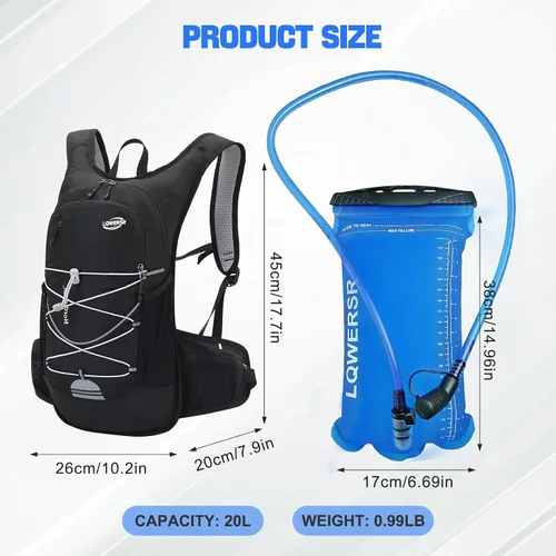 Miniatura 8 de Mochila de hidratación de 20 L, ligera, transpirable, con bolsa de agua de 2 L, correas ajustables para el pecho, chaleco de hidratación