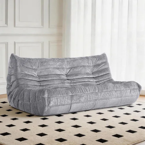 Miniatura 103 de Puf para adultos, silla puf grande, sillón con relleno de espuma viscoelástica para el hogar, apartamento o sala de juegos, gris afelpado Felpa gris