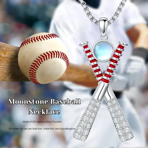 Miniatura 7 de Collar de Béisbol/Golf/Hockey/Tenis Plata de Ley 925 Piedra Lunar Pelota Colgante Deportivo Joyería Regalos de Graduación para Mujeres Novia Mamá