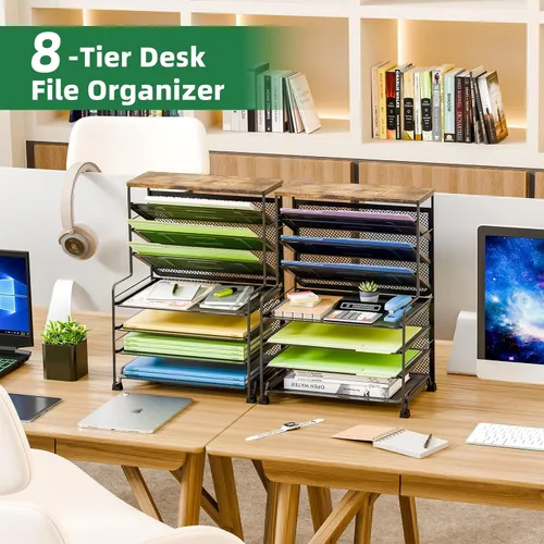Miniatura 4 de Simple Trending Organizador de archivos de escritorio de 8 niveles, 1 paquete de bandeja de cartas, organizador de papel, accesorios de escritorio 7