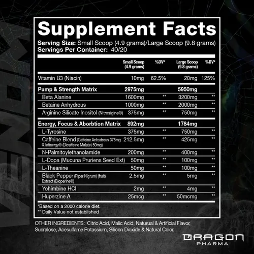 Miniatura 2 de DRAGON PHARMA Venom Potencia Extrema Pre-Entrenamiento, Enfoque Láser Agudo + Energía, Rendimiento Intenso, Ingredientes Probados