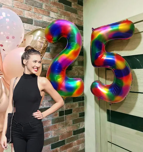 Miniatura 6 de Globo arcoíris número 2 globos de números para cumpleaños, globos de números de 40 pulgadas, globos de helio, teñido anudado, suministros de fiesta