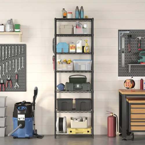 Miniatura 4 de SONGMICS Unidad de almacenamiento de 7 niveles, estantería de alambre, estante de metal de cocina con estantes ajustables, revestimientos de Negro