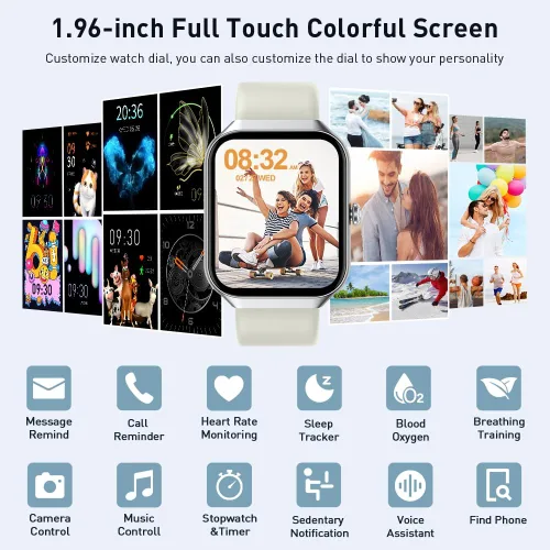 Miniatura 2 de Reloj inteligente (responder/hacer llamada), reloj inteligente HD de 1,96" para hombres y mujeres, reloj de fitness 2025 con más de 110 modos