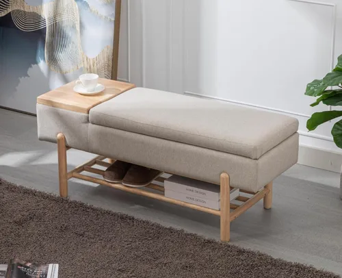 Miniatura 10 de EALSON Banco de almacenamiento moderno para dormitorio, extremo de la cama, banco otomano tapizado de sherpa con almacenamiento y zapatero de Beige