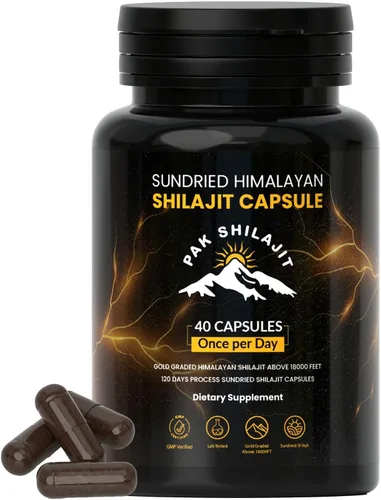 Cápsulas Shilajit del Himalaya curadas naturalmente por el sol de 120 días | Grado dorado superior a 18,000 pies | Orgánico | Más de 85 minerales