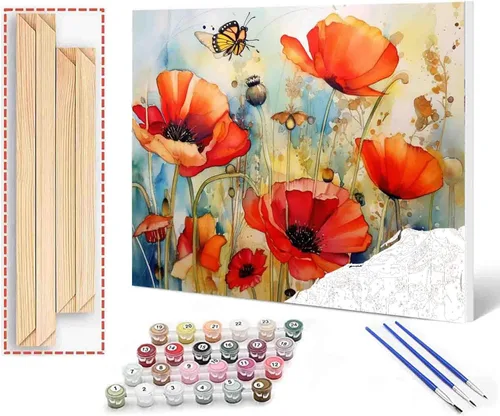 Miniatura 15 de Tucocoo Kits de pintura de paisaje de girasoles por números con pinceles y pigmento acrílico sobre lienzo para adultos, patrón de mariposas y flores
