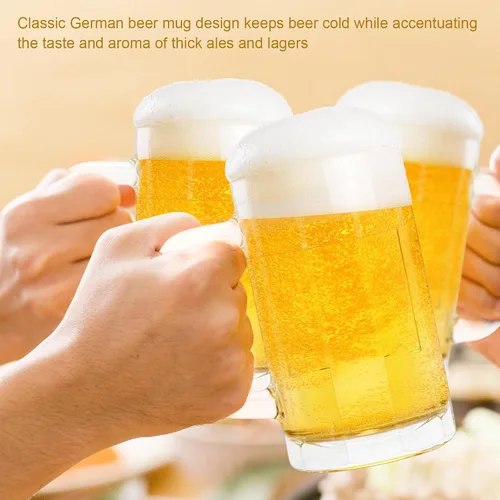Miniatura 6 de Paquete de 4 tazas de vidrio resistentes, vasos de cerveza grandes de 16 onzas con asa, aptas para congelador, juego de tazas de cerveza clásicas