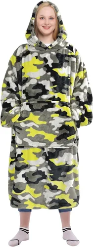 Miniatura 39 de Waitu - Sudadera tipo manta, para regalar a hombre o mujer, muy cálida y acogedora, gigantesca, con capucha, de gruesa franela, con mangas y un Negro