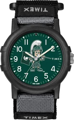 Timex Reloj unisex Collegiate Recruit de 1.496 in - Tennessee Volunteers con correa de tela negra Michigan State Spartans