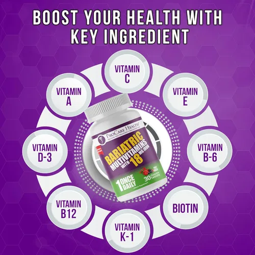 Miniatura 5 de ProCare Health Multivitamínico masticable bariátrico con hierro de 18 mg (30 tabletas) – Multivitamínico bariátrico con sabor a ponche de fruta