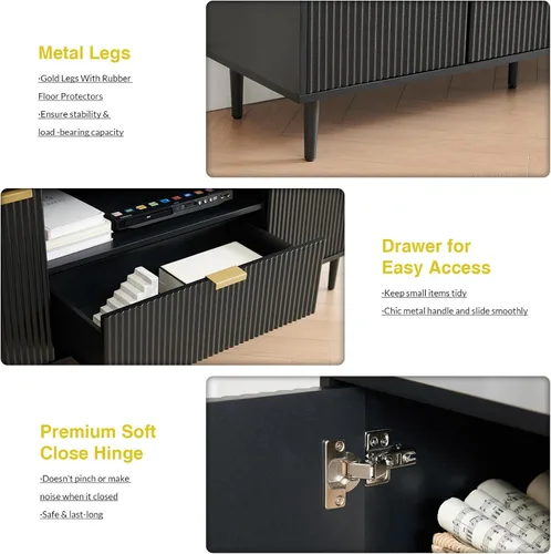 Miniatura 3 de Okvnbjk Soporte de TV negro para TV de 65 pulgadas, consolas de TV para sala de estar, soporte de TV para dormitorio con cajón y almacenamiento