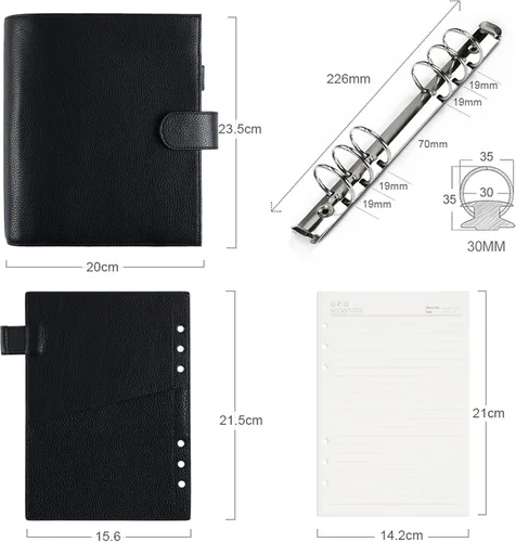 Miniatura 6 de Moterm A5 Luxe Rings Planner - Organizador de carpeta de cuero genuino (Pebble-Negro, argolla de 1.18 pulgadas (30 mm))