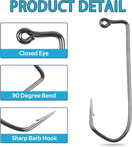 Miniatura 3 de 50pcs/100pcs Aberdeen Jig Hook with 90-Degree Round Bend Extra Strong Long Shank Jig Hooks High Carbon Steel Fishing Barbarian Hooks for Saltwater