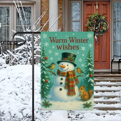 Miniatura 12 de Bandera de jardín de Navidad ActFirst de 12 x 18 pulgadas, bandera de muñeco de nieve de familia de Navidad Feliz con árbol, pequeña decoración