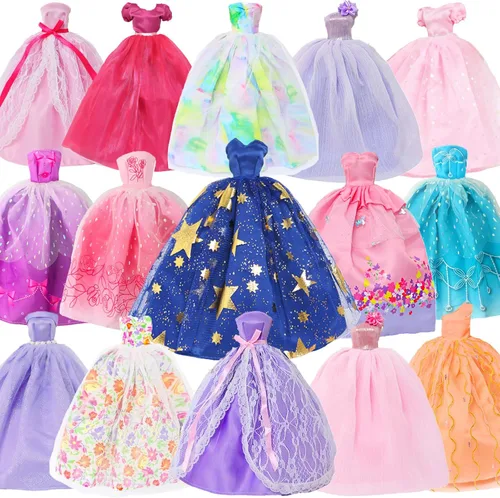 Miniatura 3 de 5 piezas de vestido de novia hecho a mano vestido de fiesta para niña de 11.5 pulgadas muñeca accesorios de ropa al azar conjunto de ropa