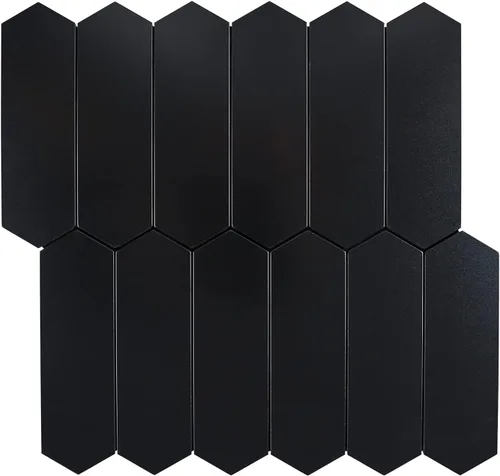 Azulejo negro para salpicaduras de piquete, aspecto de cerámica, largo hexágono autoadhesivo para pared de cocina y baño, paquete de 6