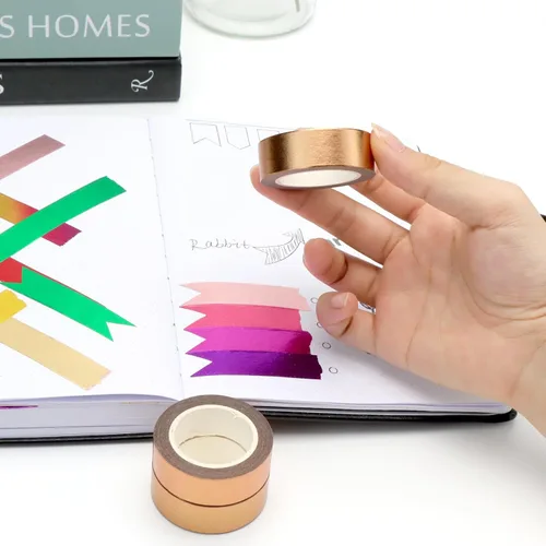 Miniatura 2 de NatSumeBasics 3 Cintas Washi de Bronce Dorado Metálicas para Enmascarar 0.6" x 32 pies. Cintas Washi de Papel Metálico para Manualidades Calcomanías