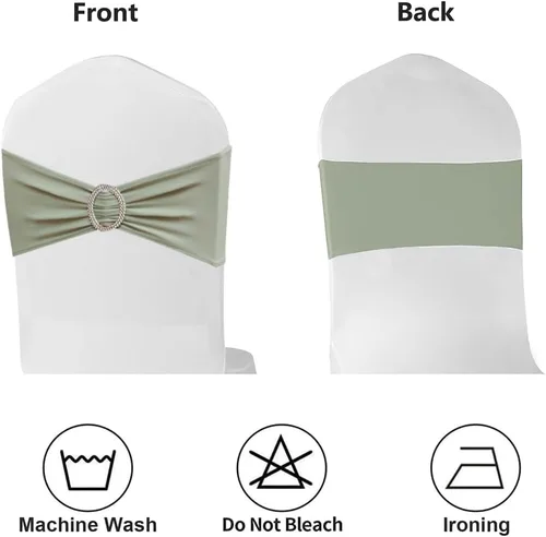 Miniatura 4 de Paquete de 50 bandas para sillas color verde salvia, bandas elásticas para sillas deslizantes, lazos para bodas, fiestas, baby shower, eventos