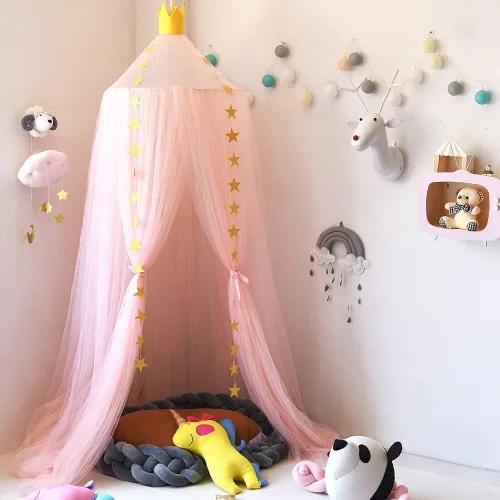 Dosel de cama para niñas, dosel para habitación de niñas con decoración de estrellas, dosel de cuna de ensueño para niñas, suave, fluido y fácil de