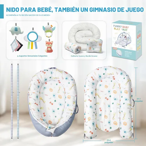 Miniatura 8 de Tapete de juego para bebé, tapete de gimnasio 7 en 1 para desarrollo sensorial y motor, lavable y portátil, tapete de actividad de tiempo boca abajo