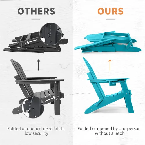 Miniatura 9 de FUNBERRY Silla Adirondack plegable, sillas para hogueras de HDPE para todo tipo de clima, con soporte para tazas para exteriores Azul (Aruba Blue)