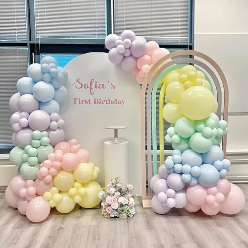 Miniatura 3 de HILAVO Kit de Arco de Globos Pastel Macaron Rosa Azul Verde Morado Amarillo Color Pastel Arcoíris Confeti Globos de Látex Guirnalda para Pascua