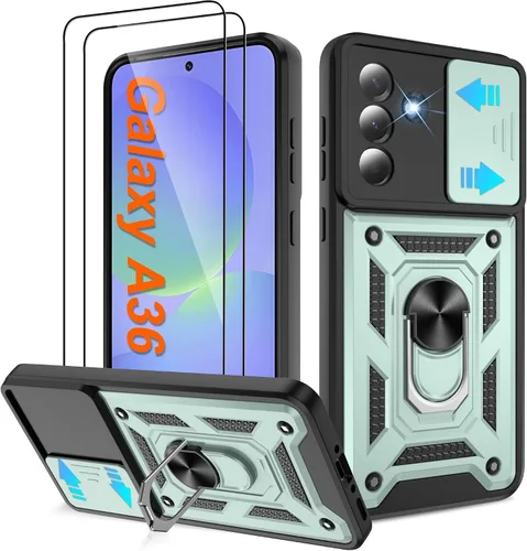 Miniatura 55 de ATUMP Funda para T-Mobile Revvl V Plus 5G con protector de pantalla HD con cubierta de cámara deslizante, soporte de anillo de rotación de 360° Negro