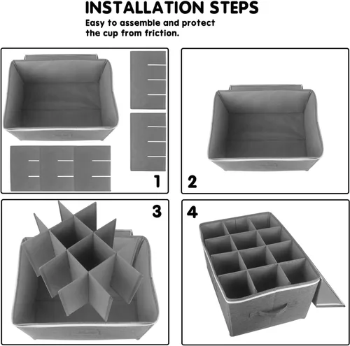 Miniatura 5 de Boczif Cajas de almacenamiento para copas de vino, cajas de almacenamiento de copas con divisores, recipientes de almacenamiento de cristalería