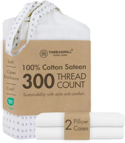 Miniatura 39 de Threadmill Home Linen Bedding - Juego de sábanas de 300 hilos, 100 % algodón, juego de cama de lujo, 4 piezas, tejido de satén suave, color blanco