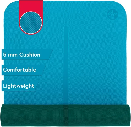 Manduka Begin Yoga Mat 68" - 5mm de acolchado | Cómoda, ligera y reversible con raya de alineación | Económica | 68 x 24 pulgadas