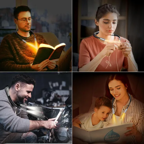 Miniatura 7 de Gritin - Luz de lectura para el cuello LED, luz de libro para leer en la cama - Cuidado de los ojos, 3 colores, brillo ajustable, brazos flexibles