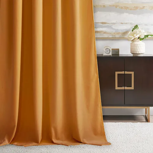 Miniatura 6 de RYB HOME Cortinas de terciopelo dorado de 102 pulgadas, pestaña trasera, tela suave para oscurecer la habitación, aislamiento térmico, cortinas
