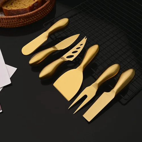 Miniatura 8 de JASHII Juego de 6 cuchillos esparcidores de mantequilla de queso dorado, juego de espátula de mermelada de una sola pieza, juego de cuchillos
