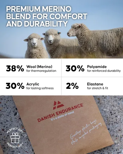 Miniatura 5 de DANISH ENDURANCE Calcetines de senderismo, ligeros, calcetines de lana merino para hombres y mujeres, absorben la humedad y térmicos, paquete de 3
