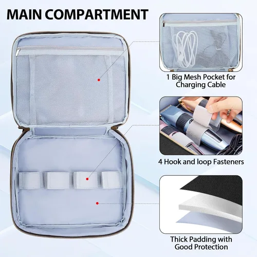 Miniatura 3 de CURMIO Estuche de transporte de viaje para cortapelos de doble capa, organizador de suministros de peluquería, bolsa de almacenamiento compatible