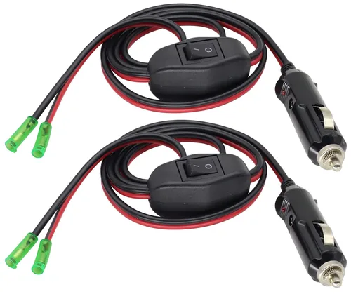 Paquete de 2 adaptadores de enchufe macho de encendedor de cigarrillos de 12 voltios con cable de cables de luz LED y cable de 16 AWG para enchufe
