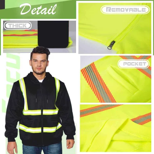 Miniatura 4 de Chaqueta con capucha de seguridad reflectante de alta visibilidad con mangas extraíbles Hi Vis Ropa de trabajo de protección al aire libre unisex