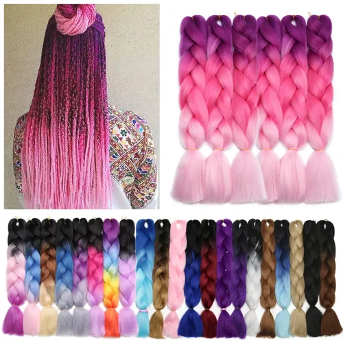 Miniatura 98 de Benehair Extensiones de cabello trenzado ombré de 24 pulgadas, 1 paquete de extensiones de cabello trenzado jumbo de alta temperatura, cabello