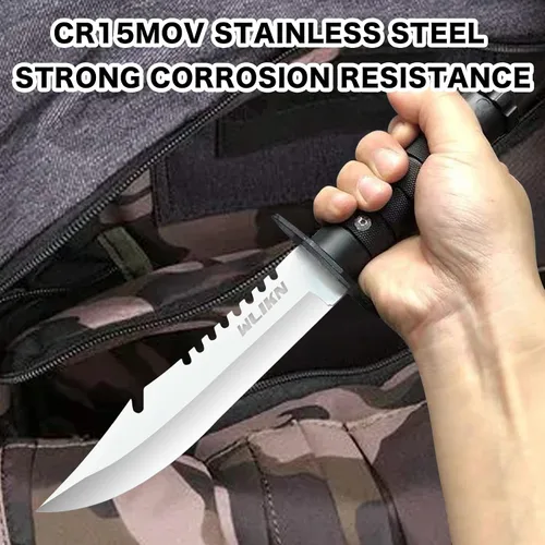 Miniatura 4 de Cuchillo Wlikn de hoja fija con vaina, cuchillo Bowie de supervivencia de 5 pulgadas con filo de un solo lado, mango antideslizante, para camping