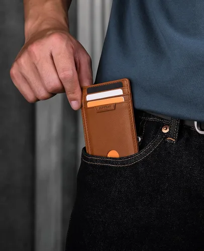 Miniatura 24 de Buffway Cartera delgada para hombres y mujeres, minimalista, pequeña, de cuero, con bolsillo frontal, con bloqueo RFID y caja de regalo, Bassa Mars