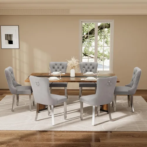 Miniatura 31 de Juego de mesa de comedor de 5 piezas con 4 sillas, mesa de comedor rectangular de madera de 71 pulgadas con sillas de comedor de terciopelo, tablero