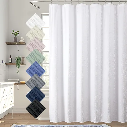 Aiyufeng Cortina de ducha blanca extra larga de 96 pulgadas de largo, cortina de ducha de tela con textura en relieve, cortina de baño grande de