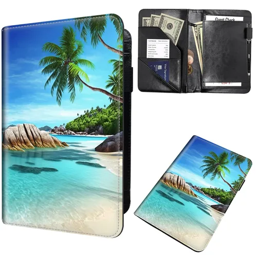 Miniatura 23 de Libreta de pedidos para camarera, cartera de cuero con bolsillo con cremallera oculta, soporte para bolígrafos, lindo organizador para camarera