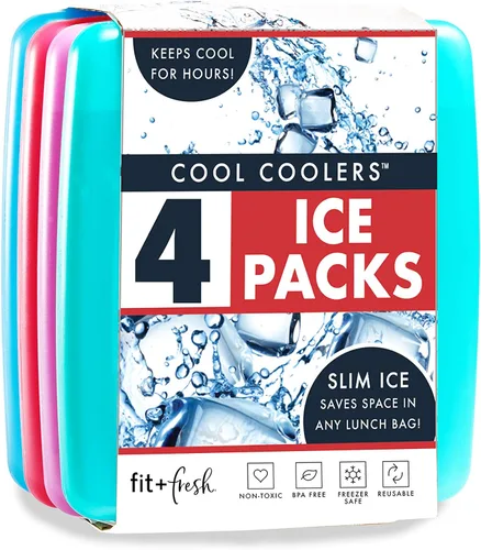 Miniatura 10 de Cool Coolers de Fit & Fresh - Paquete de 4 paquetes de hielo delgados, paquetes de hielo reutilizables de congelación rápida que ahorran espacio