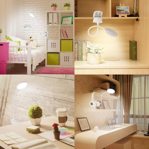 Miniatura 3 de Miady Lámpara con clip, luz de lectura a batería, abrazadera para cama con 3 niveles de brillo, recargable por USB (1 paquete)
